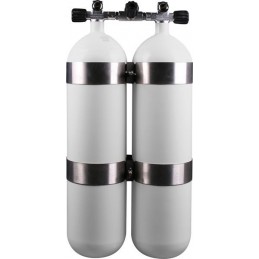Twinset Steel Cylinders 12 litre long, 230 bar, DIR Style - stainless steel tank bands and rubber knobs
