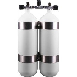 Twinset Steel Cylinders 10 litre, 230 bar, DIR Style - stainless steel tank bands and rubber knobs