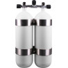Twinset Steel Cylinders 10 litre, 230 bar, DIR Style - stainless steel tank bands and rubber knobs