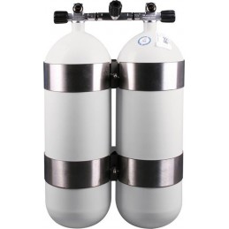 Twinset Steel Cylinders 15 litre, 230 bar, DIR Style - stainless steel tank bands and rubber knobs