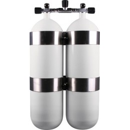 Twinset Steel Cylinders 18 litre, 230 bar, DIR Style - stainless steel tank bands and rubber knobs