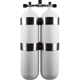 Twinset Steel Cylinders 20 litre, 230 bar, DIR Style - stainless steel tank bands and rubber knobs