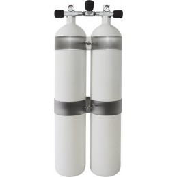 Twinset Steel Cylinders 12 litre CONCAVE, long, 230 bar, DIR Style - stainless steel tank bands and rubber knobs