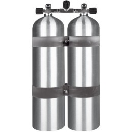 Twinset AL Cylinders , 80cf silver (Dirty Beast) (~11,1 litre), 207 bar, DIR Style - stainless steel tank bands and rubber knobs