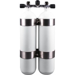 Twinset Steel Cylinders 7 litre, 230 bar, DIR Style - stainless steel wide-distance tank bands and rubber knobs
