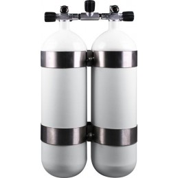 Twinset Steel Cylinders 10 litre, 300 bar, DIR Style - stainless steel tank bands and rubber knobs