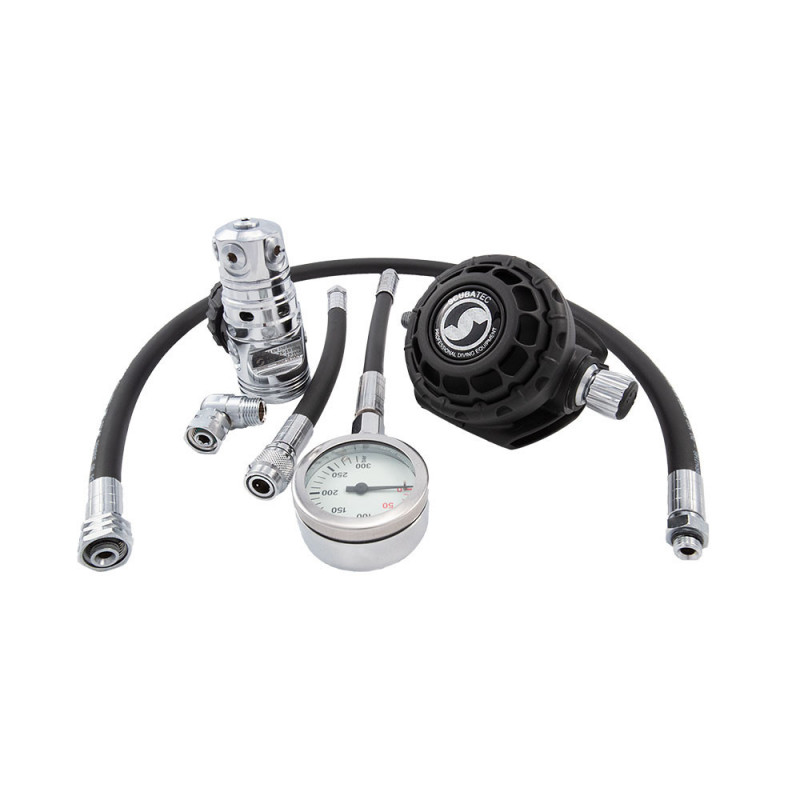 SET EROGATORI SIDEMOUNT SCUBATEC FX3 F22 FRUSTE IN GOMMA MANOMETRO E SNODO LP