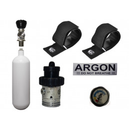 Complete Argon Set For Drysuit Inflation
Steel Tank 1l, Valve, First Stage, Straps, Sticker and Gauge