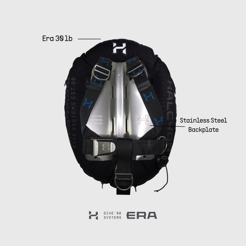 Complete Halcyon ERA Standard BC System with stainless steel backplate. Ready-to-use dive kit for single tank.