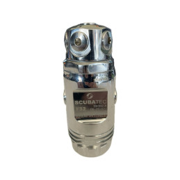 Front view of Scubatec F32 first stage regulator with LP and HP ports on swivel turret