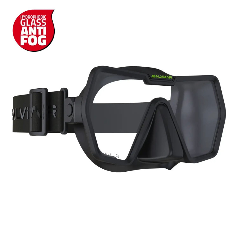 Salvimar Drake Anti Fog black diving mask with frameless design and elastic strap