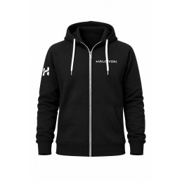 Halcyon Zip Sweatshirt black hoodie with new logo front view