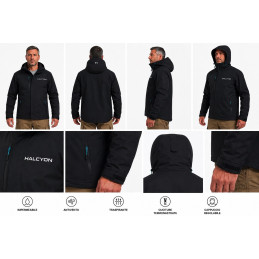 Giacca Softshell Halcyon uomo impermeabile e traspirante con cappuccio regolabile, tasche con zip e dettagli tecnici