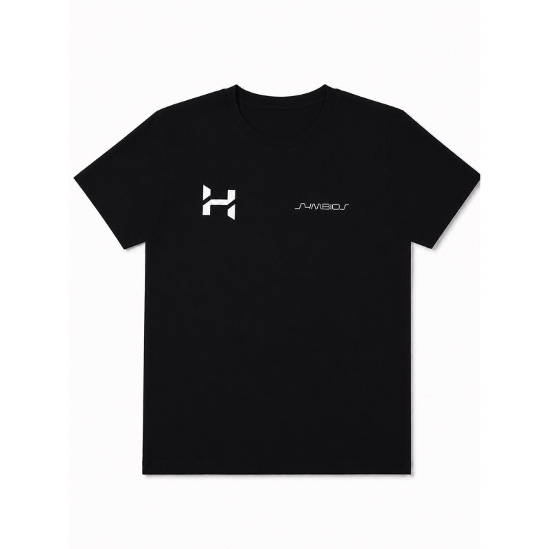 T-shirt Halcyon Inhale Exhale nera con logo Halcyon e Symbios sul petto