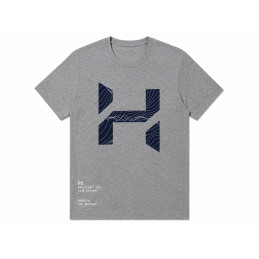 T-Shirt Halcyon grigia con grafica topografica blu e logo frontale oversize