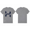 Halcyon grey t-shirt with oversized blue logo front and back view