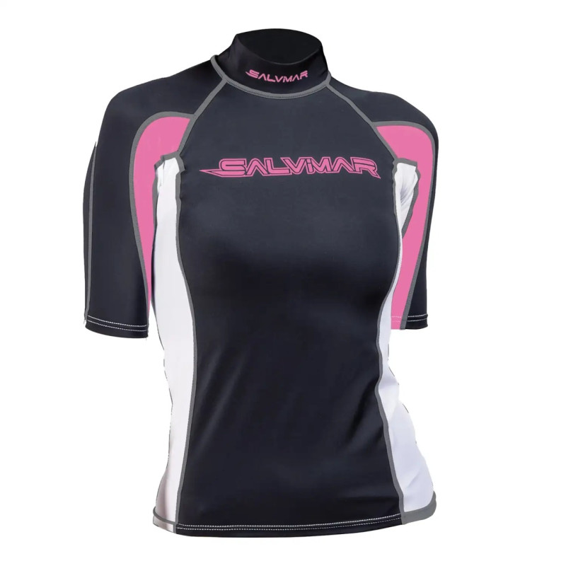 Salvimar Oasi women's short sleeve rash guard black pink with UPF 50+ UV protection