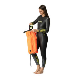 Salvimar orange dry bag float in use
