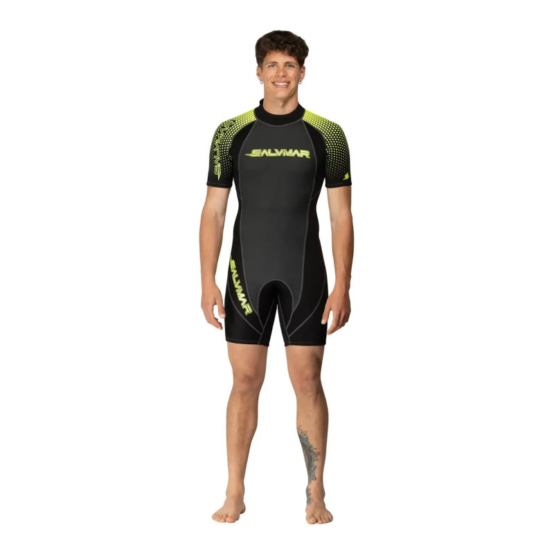 Salvimar Surfshell Shorty Uomo 2 mm Back Zip muta corta da nuoto e acque libere vista frontale