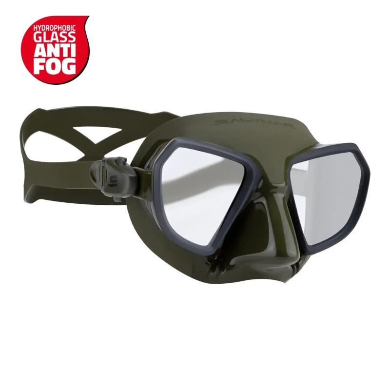 Maschera Salvimar Noah Anti Fog per apnea e pesca subacquea colore Military Green Nero con vetri antiappannamento