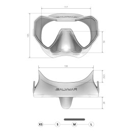 Tabella dimensioni e misure della maschera Salvimar Neo Anti Fog monolente per apnea e pesca subacquea
