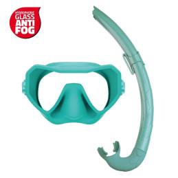 Salvimar Neo Anti Fog Combo with Bite Air snorkel for snorkeling in Aquamarine