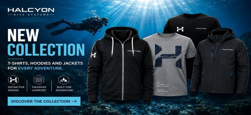 Halcyon Apparel new collection of T-shirts, hoodies and technical jackets for divers