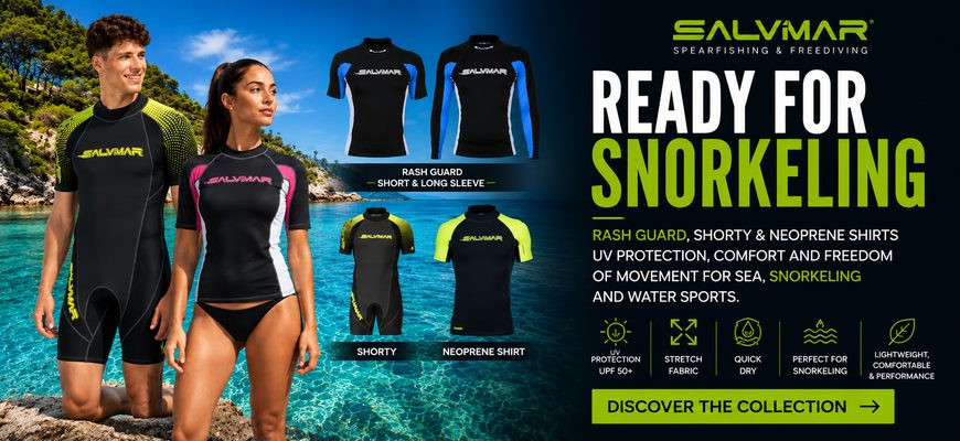 Salvimar rash guards, shorties and neoprene shirts for snorkeling, swimming and water sports